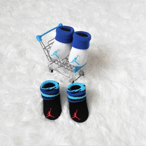Nike Jordan Infant Booties 2 Pack Baby Newborn 0-6 Mo Blue Stripes - Picture 9 of 14